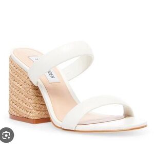 Steve Madden White Woven Block Heel Sandals